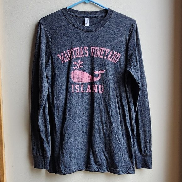 Teemax Gray/Pink Martha's Vineyard Island Whale Long-Sleeve T-Shirt Size Small - Picture 7 of 16